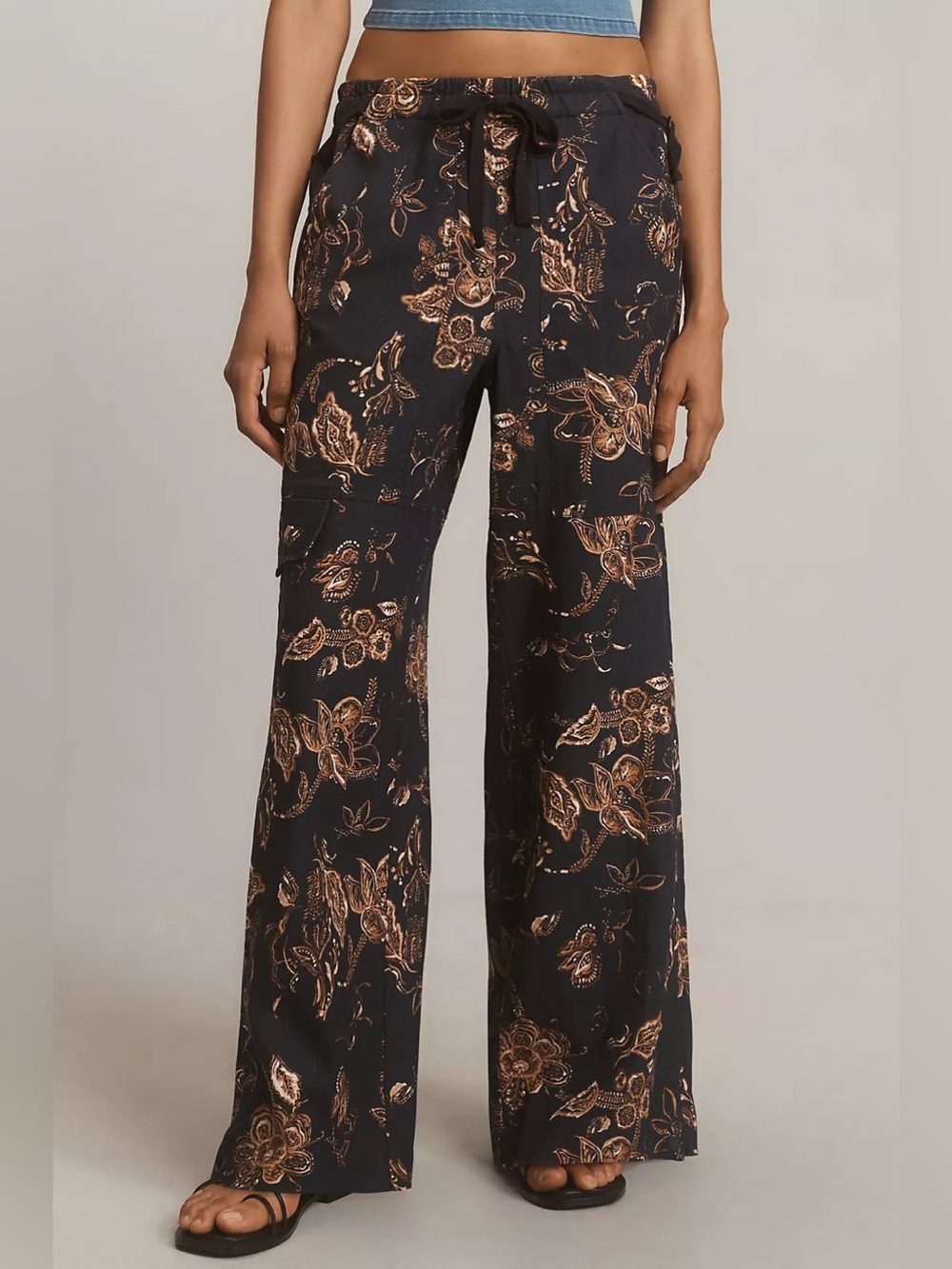 $168 Pilcro Beach Cargo Linen Pants, Size Small